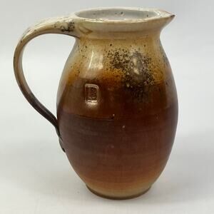 Studio Art Pottery Stoneware Pitcher Signed B Brown Ombre Glaze 6.5 Inch